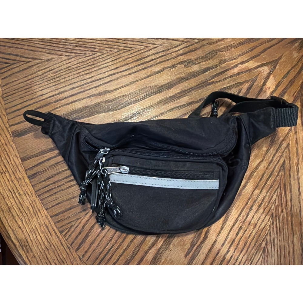 Eastsport Black Waist Pack Reflective Multi Pocket Fanny Pack Adjustable Strap